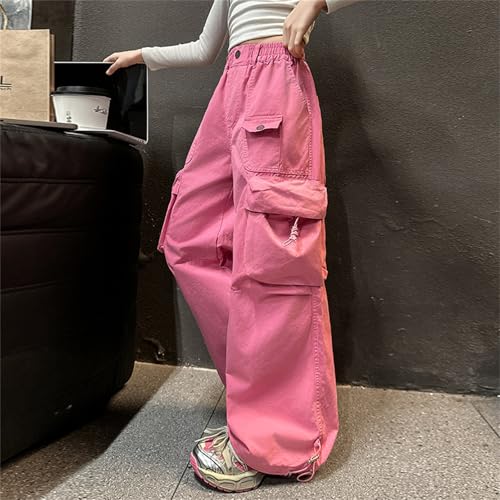 Girls Baggy Straight Cargo Pants Elastic High Waist Wide Leg Sweatpants with Multiple Pockets Teens Fall Trendy Pants2