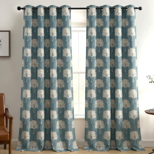 Image of Fashion String Elegant Tree 150 GSM Semi Transparent Eyelet Polyester Long Door Curtains - 9 Feet, Blue (Set of 2)