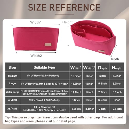 Image of Doxo Purse Organizer Insert & Base Shaper 2pc Set, Felt Handbag & Tote Bag Fit L Speedy 30 Nererfull PM More(M-Rose)