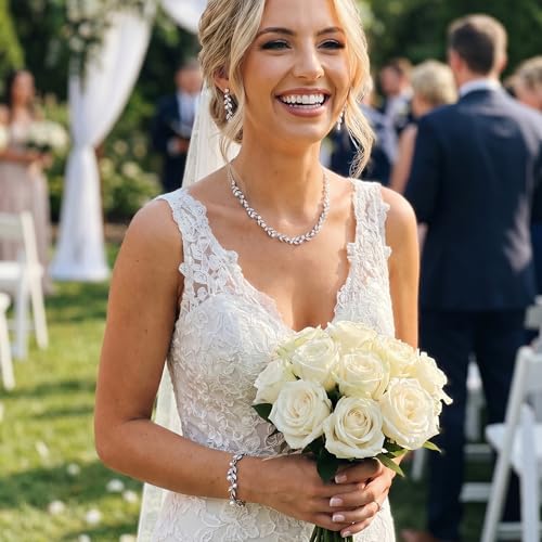 Image of EVER FAITH Cubic Zirconia Pearl Leaf Bridal Jewelry Set for Bride Women