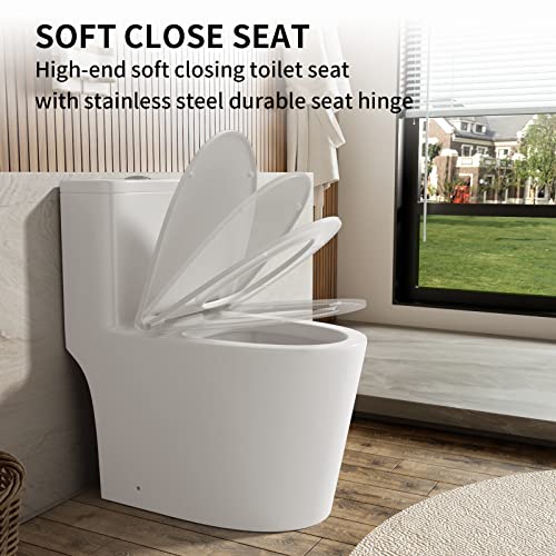 GIVINGTREE Dual Flush Elongated Standard One Piece Toilet with Comfortable Seat Height, Powerful & Quiet Dual Flush Modern Toilet, 12\'\' Rough-In, Glossy White,6636