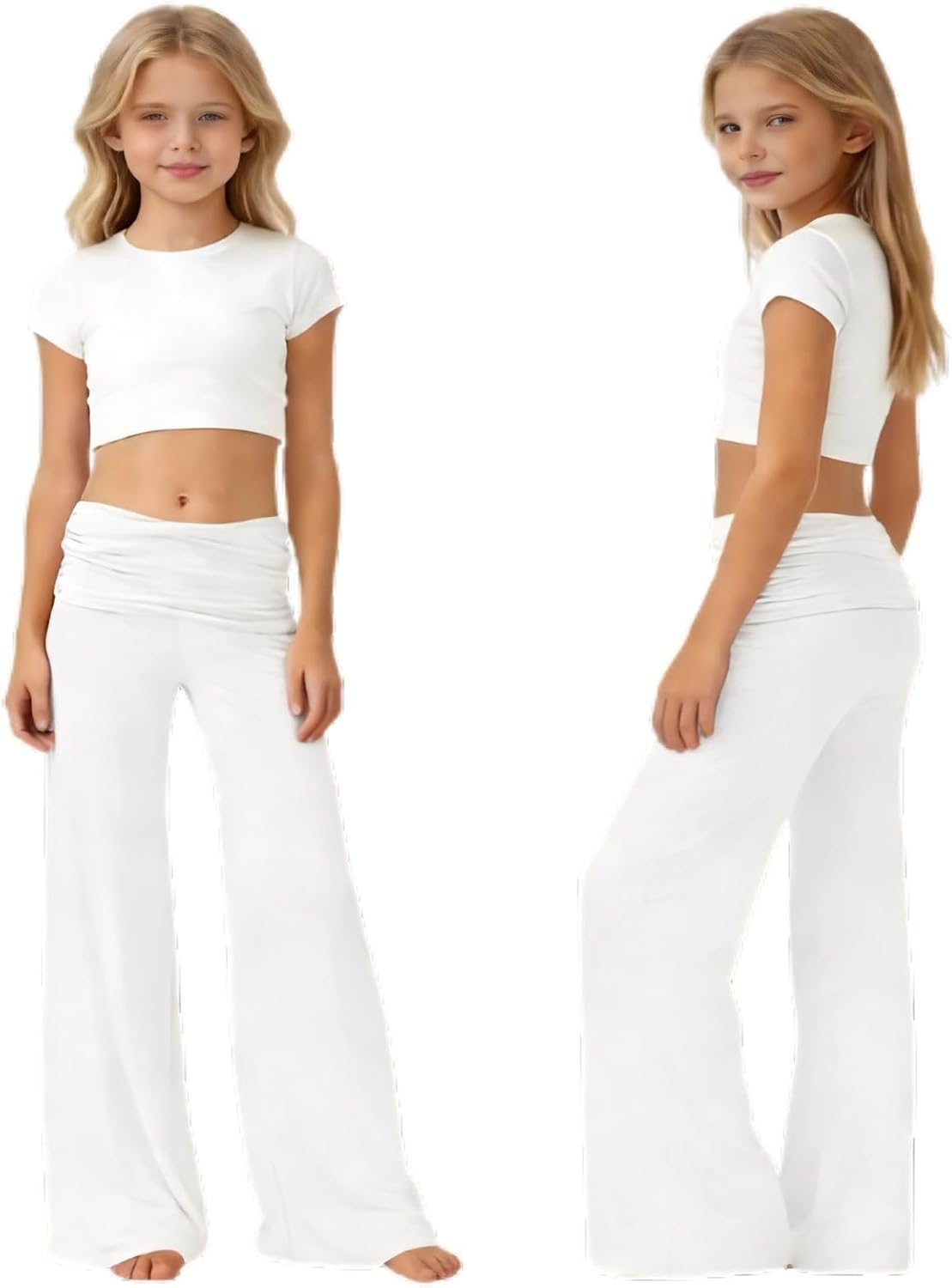 Yoga Pants for Girls Fold Over Low Waist Wide Leg Sweatpants Stretch Casual Flare Leggings Bell Bottoms Y2K Foldover Pants