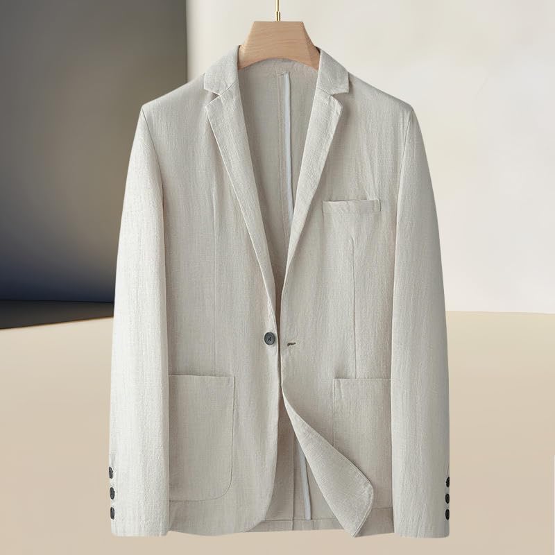 Men's Business Casual Loose Fit Single Ramie Blazer Jacket Outerwear