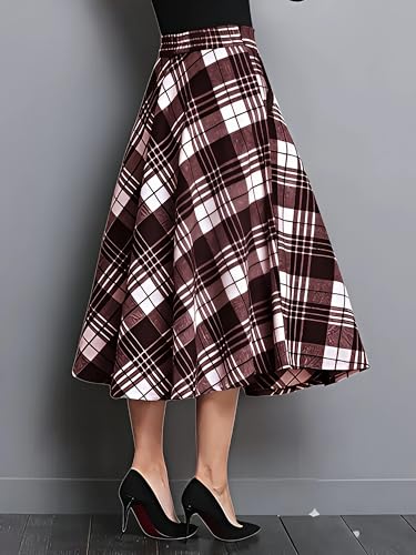 Image of Cotton A-Line Midi Skirt for Girls | Elegant Maroon Blue Black Checks | Everyday Wear