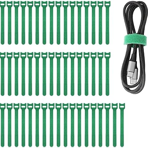 Pasow 50pcs Reusable Fastening Adjustable Cable Ties Wire Management (8 Inch, Green) Cover