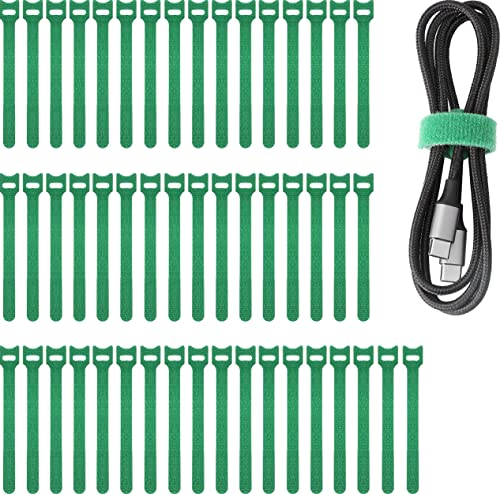 Pasow 50pcs Reusable Fastening Adjustable Cable Ties Wire Management (8 Inch, Green)