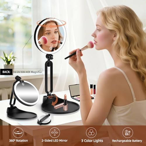 Espejo de maquillaje iluminado compacto y plegable con luces regulables de 3 TEM 4