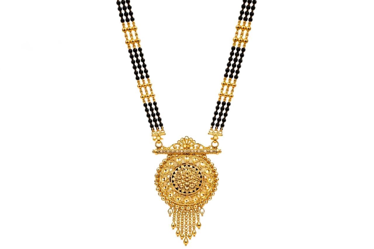Grand Traditional Gold Plated Mangalsutra for Women 14 Inch Long Oversized Pendant Black Bead Chain Bridal Daily Wear Wedding Jewellery Gift for Wife-image-27