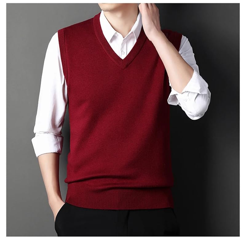 Men's Thickened Wool Knitted Vest Business Solid Sleeveless Formal Pullover Waistcoat4