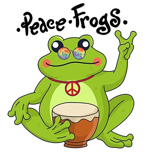 Peace Frog Sticker Green Cute Hippie Boho 60s Hippy Groovy Drum (3 Inch)