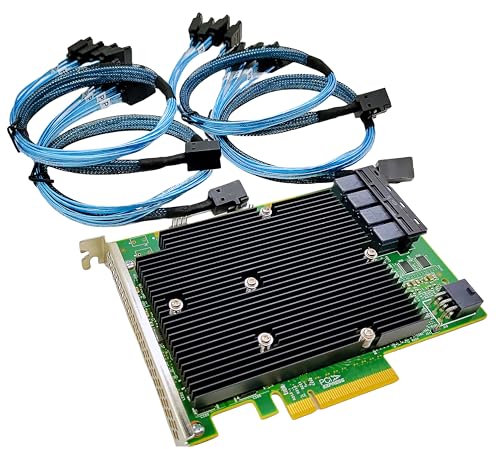 16 Port HBA Card SAS Controller PCI-E 12Gbps Host Bus Adapter 9300-16I IT Mode ZFS FreeNAS unRAID JBOD + 4 * 3.3FT 8643 SAS to SATA Cable