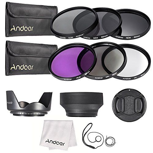yongluo Kit de filtro de lente 62 mm UV + CPL + FLD + ND (ND2 ND4 ND8) com bolsa de transporte/tampa