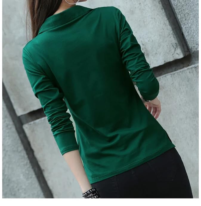 Polo da donna in cotone a maniche lunghe, tinta unita, casual, slim