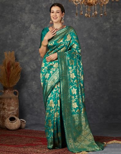 Image of Women's Banarasi Saree Pure Kanjivaram Silk Saree Soft Design Wear Pattu Sarees Cotton With Blouse Piece Kanchipuram for Wedding new ladies sadi