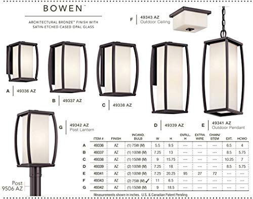 Kichler 49342AZ Bowen Outdoor Post Mount 1-Light, Architectural Bronze - Image 3