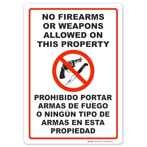 Brimar No Firearms or Weapons Sign, Bilingual English Spanish, 7x10 Vinyl