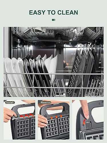 Reemix 3-in-1 Waffle, Grill & Sandwich Maker, Panini Press Grill and Waffle Iron Set with Removable Non-Stick Plates, Perfect for Grilled Cheese, Tuna Melts, Burgers, Steaks (Black, Stainless steel) - Thumbnail 6