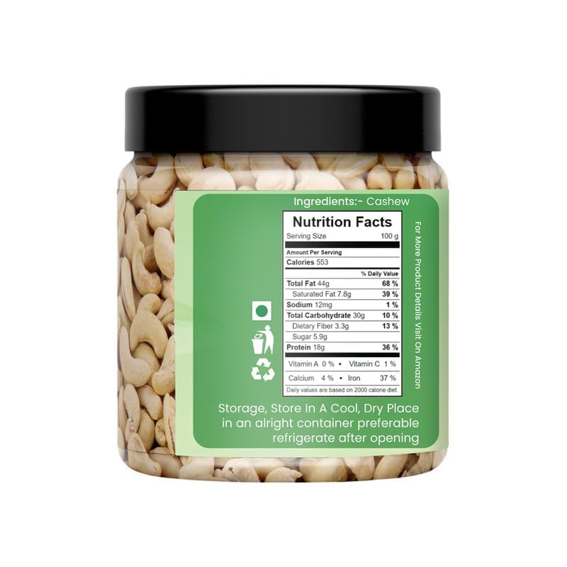 Image of MarwarBites Whole Cashews 500gm | Crunchy & Unsalted Whole Cashews | Kaju Dry Fruit Rich in Protein & Fiber | Freshly Packed in Reusable Jar | Healthy Vegan Snack
