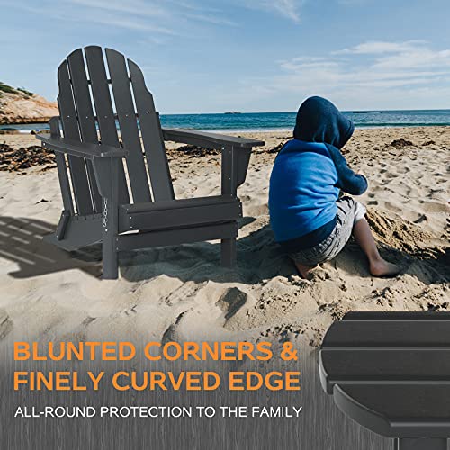 Gettati Folding Adirondack Chair, Patio Outdoor Chairs, Hdpe Plastic Resin Deck Chair, Painted Weather Resistant, For Deck, Garden, Backyard & Lawn Furniture, Fire Pit, Porch Seating (Grey) #TOP5