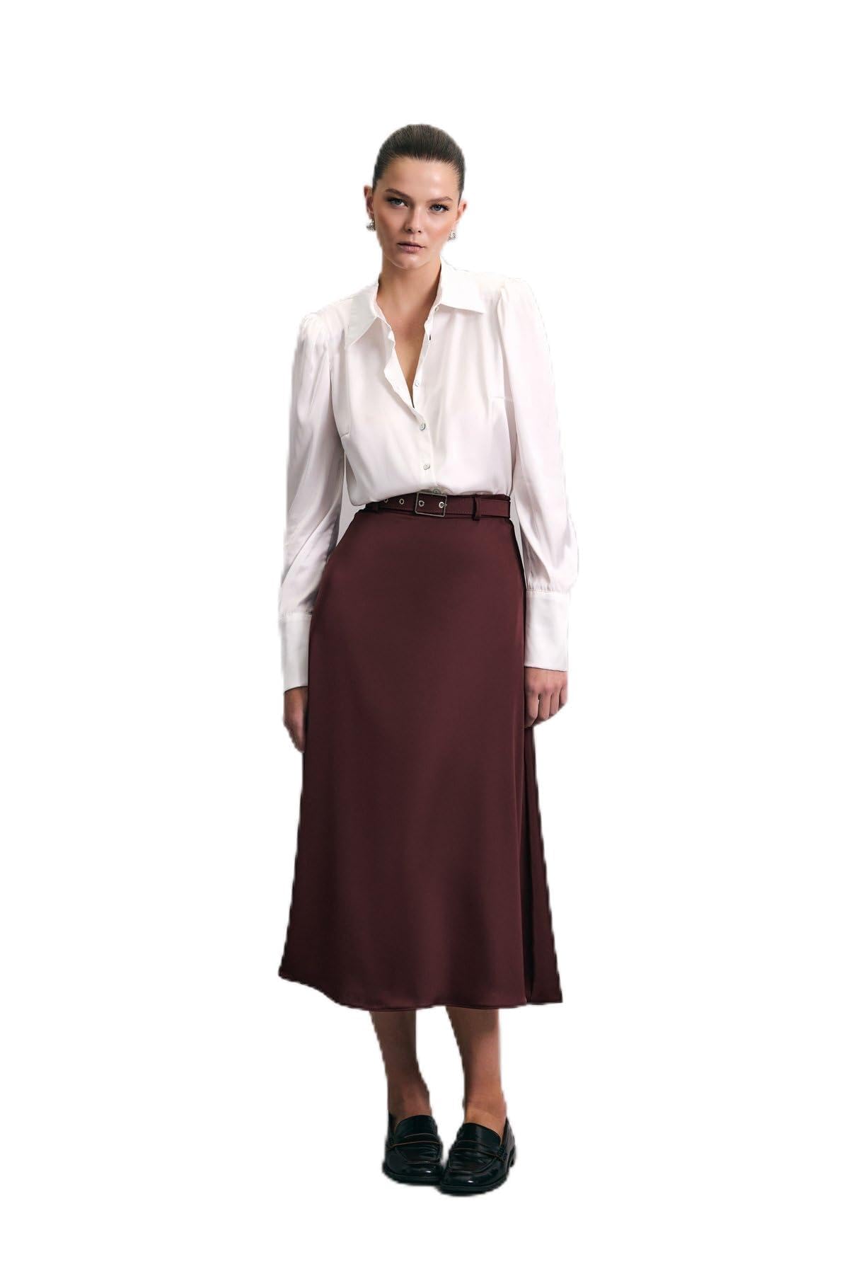 Sateen Kemerli Saten Etek, 40, STN139KET1941, Bordo, Kadın