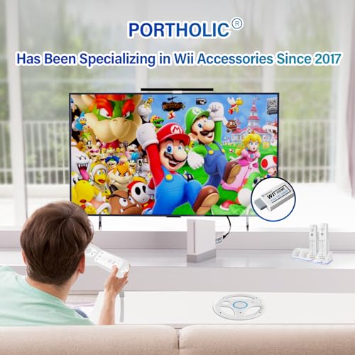 Image of PORTHOLIC Wii Remote Controller, 2 Packs Upgrade Wii Wireless Controller (White and White)