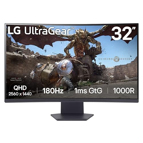 LG 32GS60QC-B Ultragear 32-inch Curved Gaming Monitor QHD (2560x1440) 180Hz 1ms 1000R AMD FreeSync...