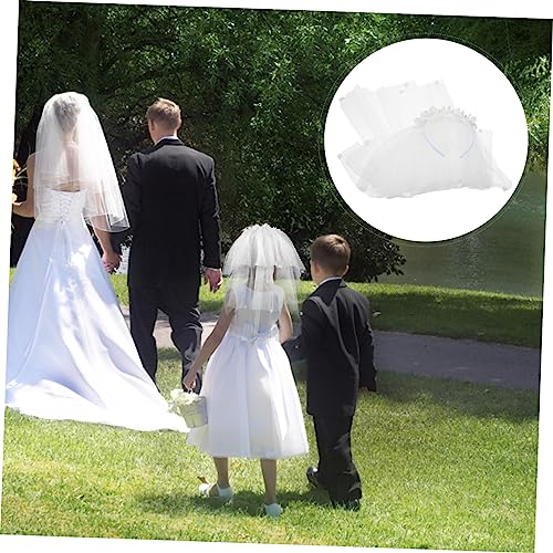 Kids Wedding Veil & Flower Headband – Embroidered Bridal Veil for Girls, First Communion, Flower Girl – White Diamond Floral Lace Veil with Headpiece (Specify Size/Color)2