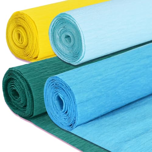Image of BEISHIDA Yellow Green Blue Crepe Paper Roll, 4 Rolls Crepe Paper Sheet