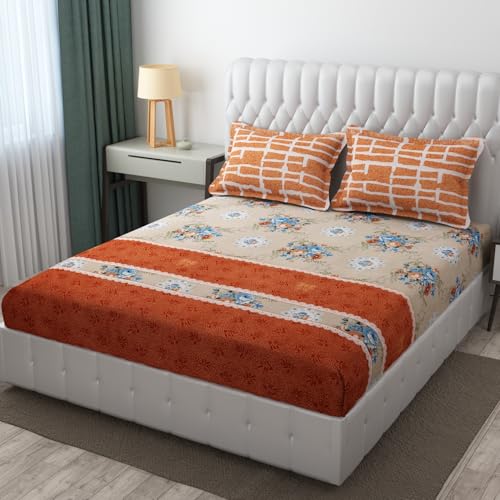 Image of IVAZA Turkish Cotton 280 TC Super Soft Warm Bedsheet Set for Double Size Bed, Durable Double bedsheet with 2 Pillow Cover Burnt Orange