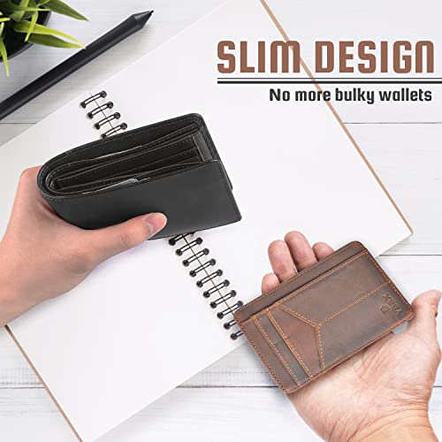 RFID Slim Wallet for Men Women, 8 Card Slot Leather Minimalist Front Pocket Credit Card Holders, Vintage Leather4