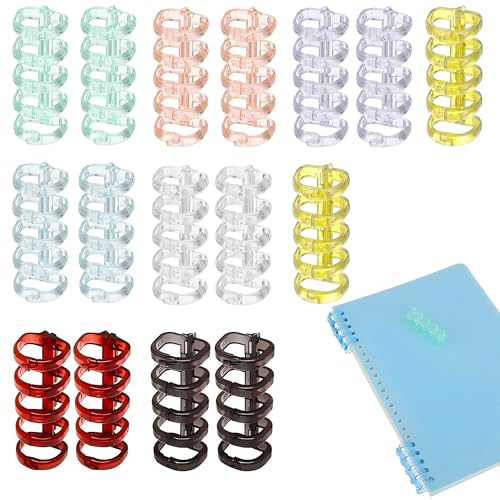 Virtarlux ルーズリーフ リング 16個セット 8色入 バインダーリング 取り外し可能 ファイル A4 A5 B5ルーズリング 製本用とじ具 5穴 外穴径15mm リングリーフ 単語帳 手帳 リングファイル本製作(16本入 8色)