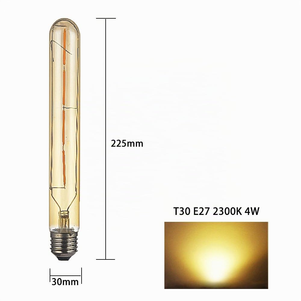 10er Edison Vintage Röhrenlampe E27 4W T30-225 Reagenzglas Flöte Glühlampe Rohr,AC 220-240V,E27 T30 LED Filament Glühbirne Warmweiß(2300K)