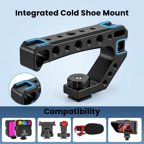 Image of ZORBES Aluminum Alloy Cold Shoe Camera Handle, CNC Metal Top Handle with 1 /4'' & 3 /8'' Threaded Holes, Multi-Mount Rig Grip for DSLR Mirrorless Camera Cage, for Video Recording & Vlogging