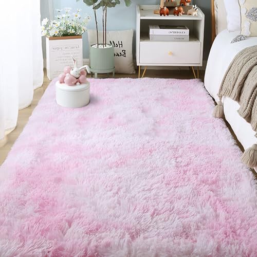 Tapis moelleux salon rose clair à poil long doux pour chambre