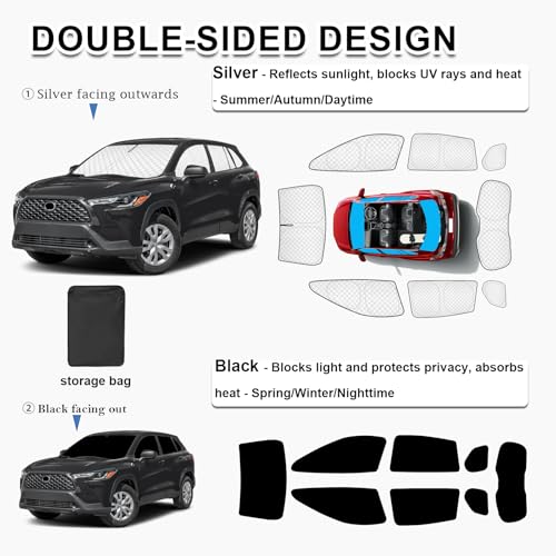 Image of KMF 8pcs Thicken Full Window Sun Shades for Toyota Corolla Cross 2022-2025 Accessories, Windshield Sunshade Car Window Covers for Side Rear, UV Block and Blackout Privacy for Camping Outdoor
