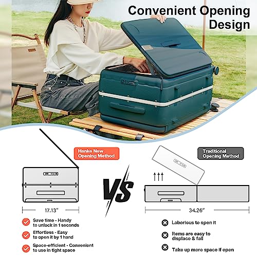 Image of Hanke Multifunctional 26 Inch Hard Shell Suitcases with Wheels Travel Approved Luggage Large Rolling Suitcase Checked Luggage for Women Men(Blackish Green)