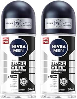 NIVEA MEN Antiperspirant Roll-on for Men, Black & White Invisible Protection Original, 2x50ml