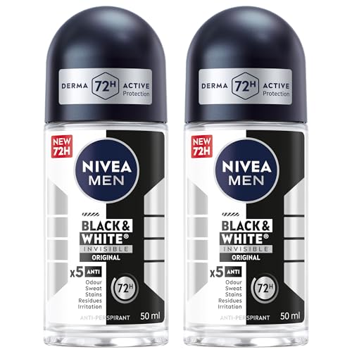 NIVEA MEN Antiperspirant Roll-on for Men Black & White Invisible Protection Original 2x50ml