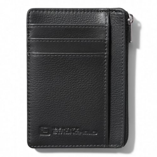 Image of ID Stronghold RFID Front Pocket Wallet Mini Minimalist Wallet Slim Wallet Genuine Leather with Zipper, Small Black