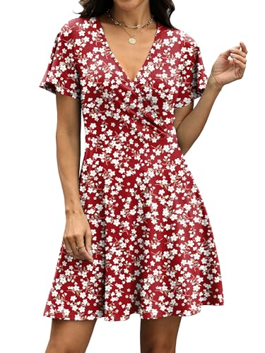 Image of RUMIA Women Casual Dresses Wrap V Neck Dress A-Line Summer Sundress Fashion