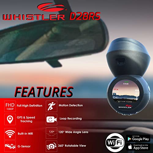 Whistler D28Rs 1080P Dash Cam With Built-In Wifi, Gps Dashboard Camera, 1.2” Lcd Screen, G-Sensor Security Camera For Car, Loop Recording, Parking Monitor, 120° Wide Angle Driving Recorder #TOP1