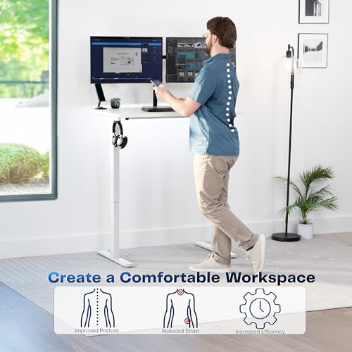 Image of VIVO White 43 x 24 in Standing Desk, DESK-1W4W | Electric, Holds 220 lbs, Sit Stand Up, Height Adjustable, Home Office, Memory Presets, 1B Series, White Frame