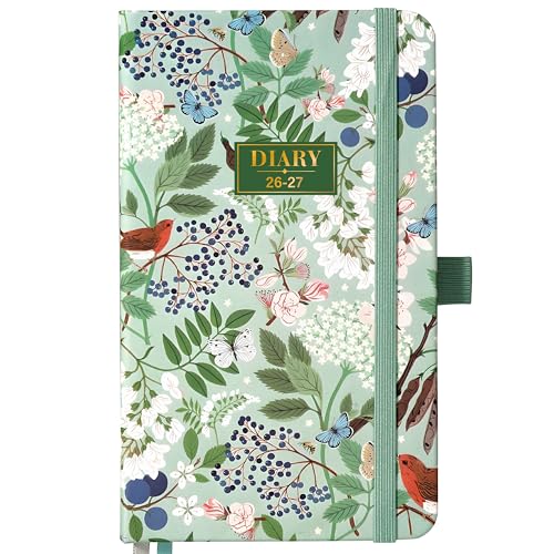 Image of FULLVINTAGE 2026-2027 Pocket Diary - A6 Diary 2026-2027 Week to View, August 2026 - July 2027, Pocket Diary 2026-2027 with Pen Loop, Back Pocket, Hard Cover, Elastic Closure, 16×10×1.5 cm