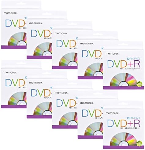 Memorex 32020060100 Blank DVD+R 16X 10 Pack Bulk of Ten (100 Total Discs)