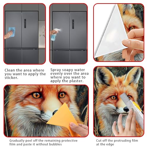 Image of 14.6x32.3 Inch Trash Can Cover Fox in Forest Design Outdoor Garbage Bin Decoration Sticker Wrap