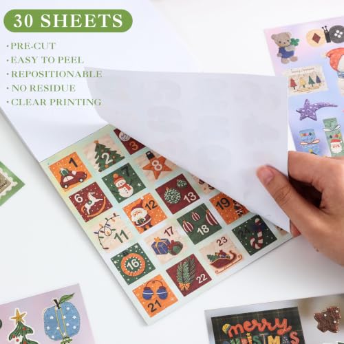 Image of Washi Stickers Set Vintage Aesthetic Sticker Book for Journaling, DIY Decorative Paper Sticker Decals for Bullet Journal Art Scrapbooking Diary Card Craft Gift Album (Christmas Style)