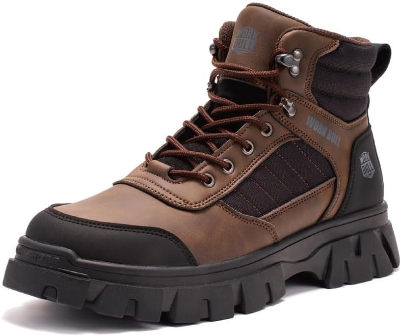 Steel Toe Work Boots for Men-6 Inch Comfortable Mens Safety Work Boots Indestructible Lightweight Non Slip Industrial Construction Boot