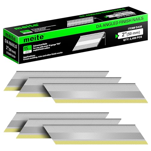 meite 15 Gauge Angled Finish Nails 2 Inch 34 Degree Nails for Pneumatic Electric Finish Nailer Gun, Galvanized No-Rust Finishing Nail for Cabinet Crown Baseboard Door Trim, DA Series 2,400 PCS