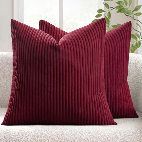 MIULEE Burgundy Corduroy Pillow Covers - Cozy Christmas Decor