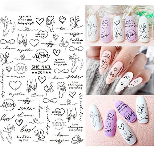 Letter Nail Art Stickers, Alphabet Nail Decals Designer Nail Art Supplies 3D Self-Adhesive English Letters Words Design Love Foil Heart Manicure Tips Nail Decoration For Women Girls 8 Sheets #TOP5